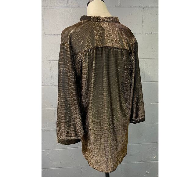 Vintage 70s Sheer Gold Metallic Tunic Blouse Med Lg Teddi California Disco Glam - Picture 4 of 14